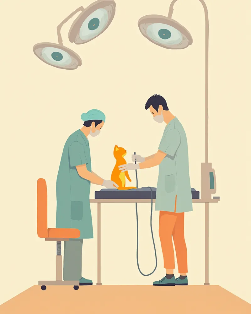 수의사가 고양이 부갑상선절제술을 진행하는 장면