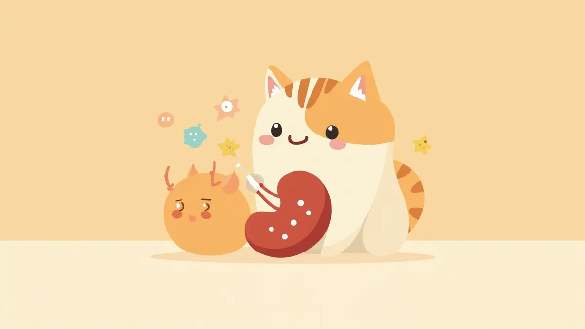 고양이 신장의 확대된 영상, 혈액 속 인 분자가 보임
