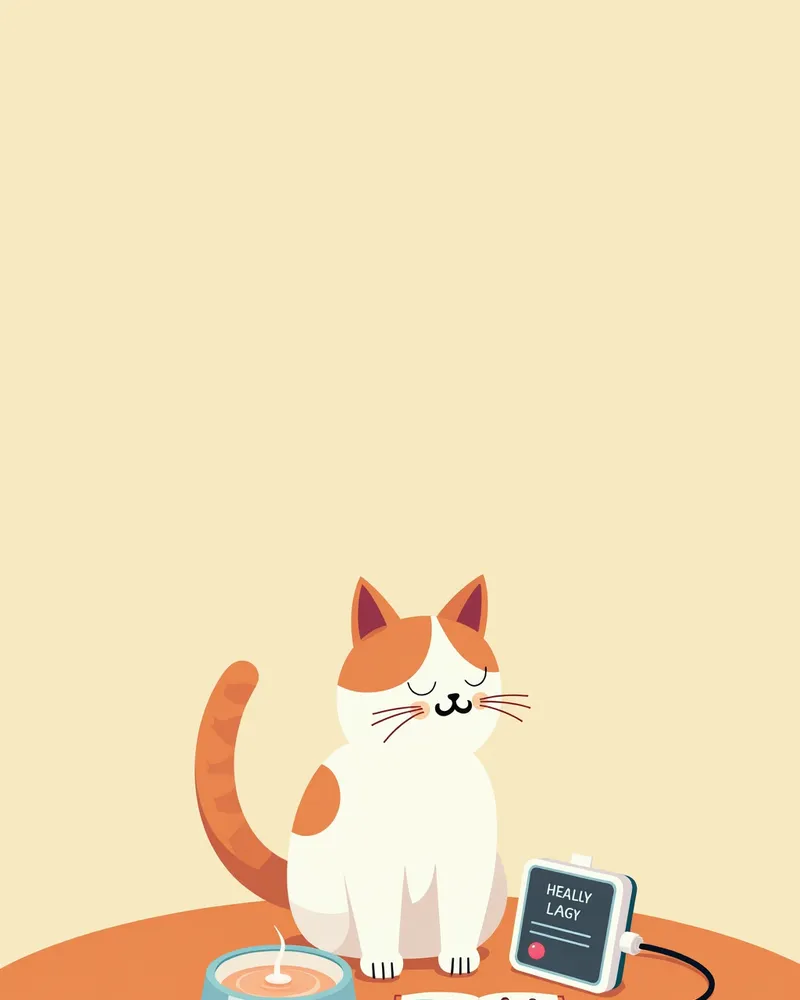 고양이 건강 기록부, 물 그릇, 혈압 측정기 옆에 놓인 책상