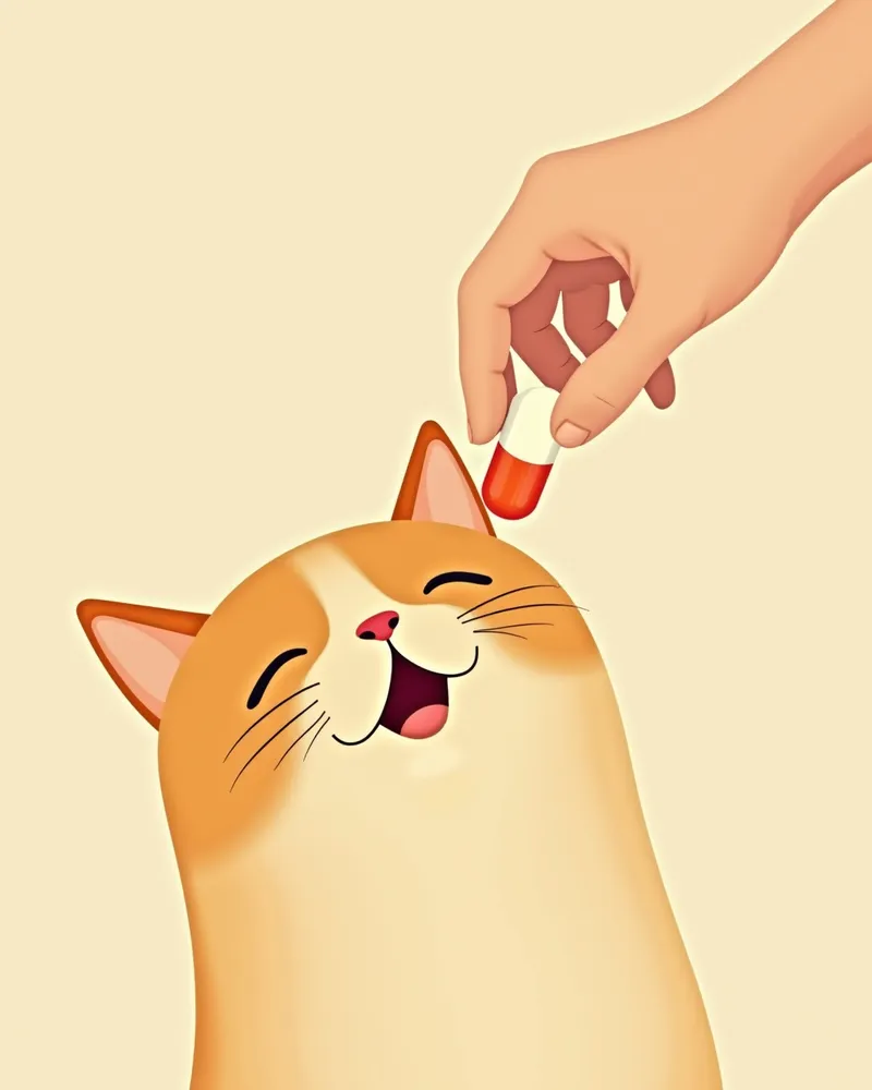 손이 고양이 입에 약을 넣는 모습, 부드러운 태도