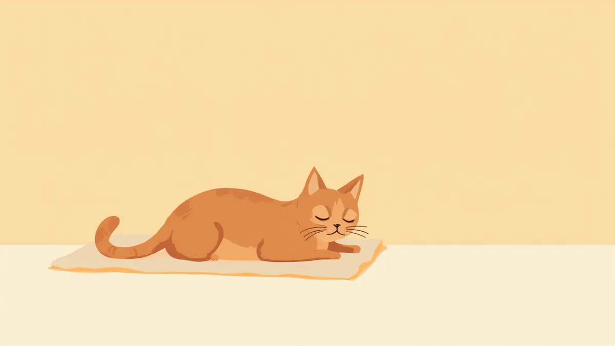 담요 위에 편안하게 쉬고 있는 마른 체형의 노령 고양이