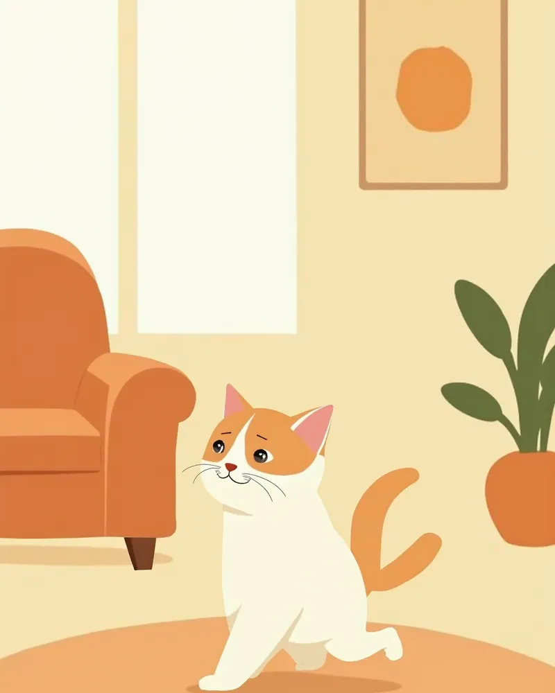 거실에서 불안하게 돌아다니고 있는 노령 고양이