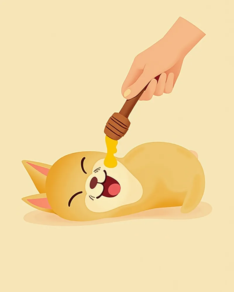 고양이 입술에 꿀을 바르는 보호자