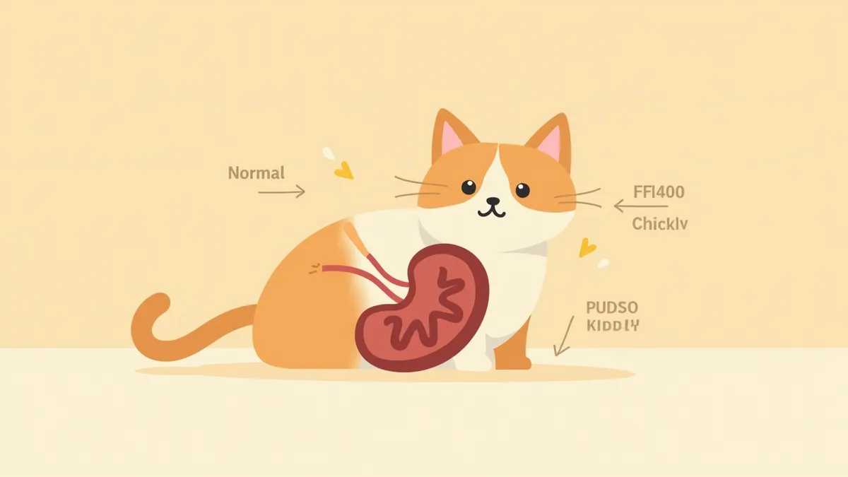고양이 신장의 정상과 손상된 부위를 나타낸 의학적 일러스트