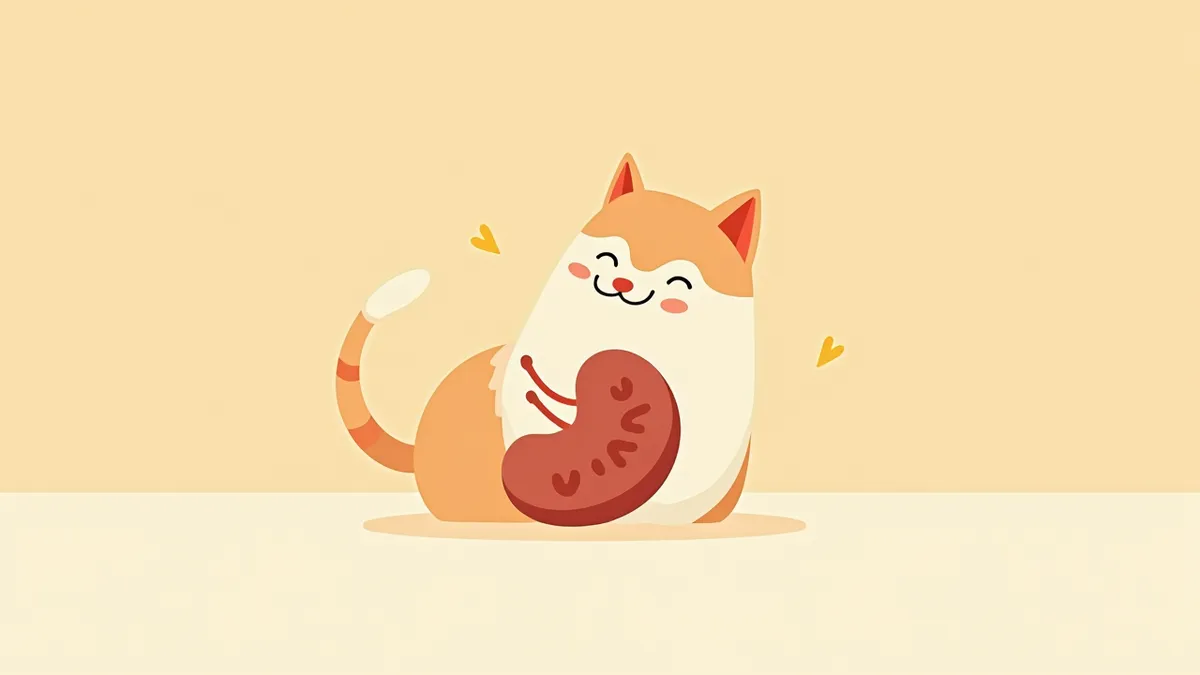 고양이 신장의 해부학적 구조를 보여주는 의학적 일러스트