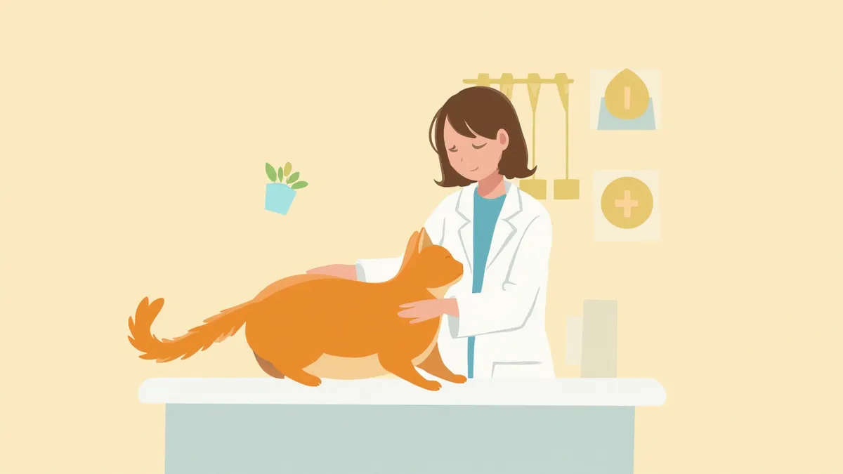 수의사에게 진료를 받고 있는 고양이