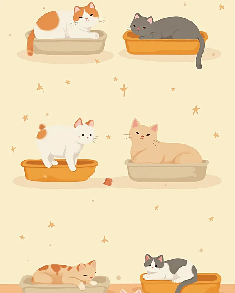 집 여러 곳에 배치된 화장실을 탐색하는 고양이