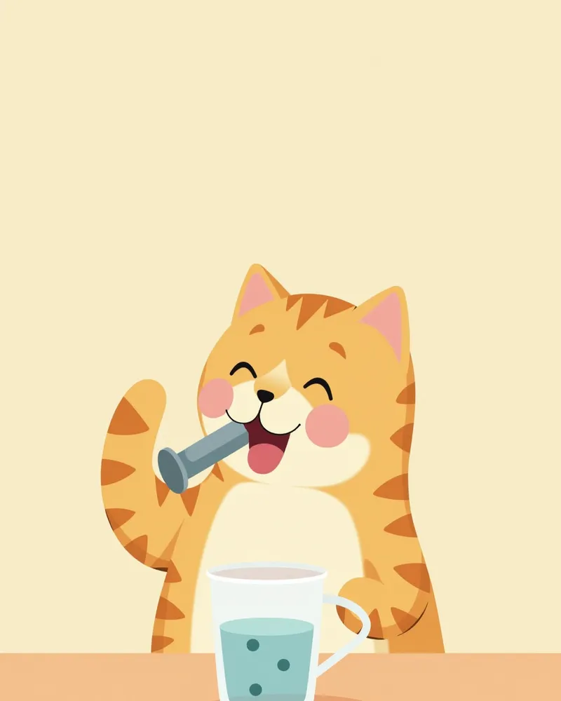 흡입 치료 후 물을 마시는 고양이
