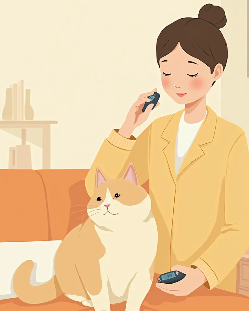 고양이 귀 끝에서 혈당 측정하는 보호자
