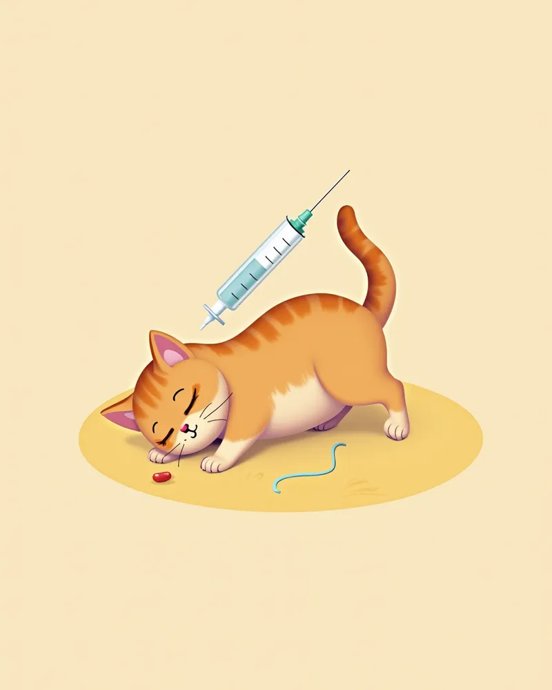 고양이 내부기생충 치료를 위한 약물 투여 장면