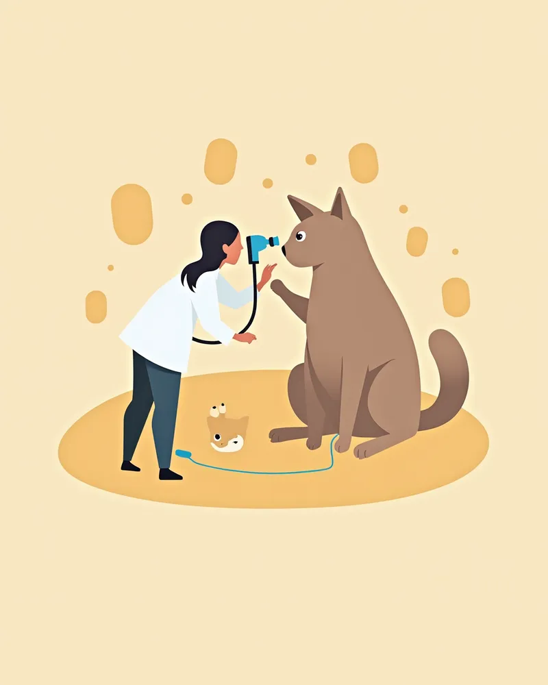 수의사가 고양이 눈을 안저검사하는 장면의 사진