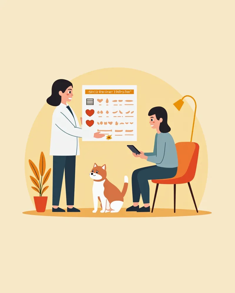 고양이 주인과 수의사가 IRIS 병기별 치료 계획을 논의하는 장면