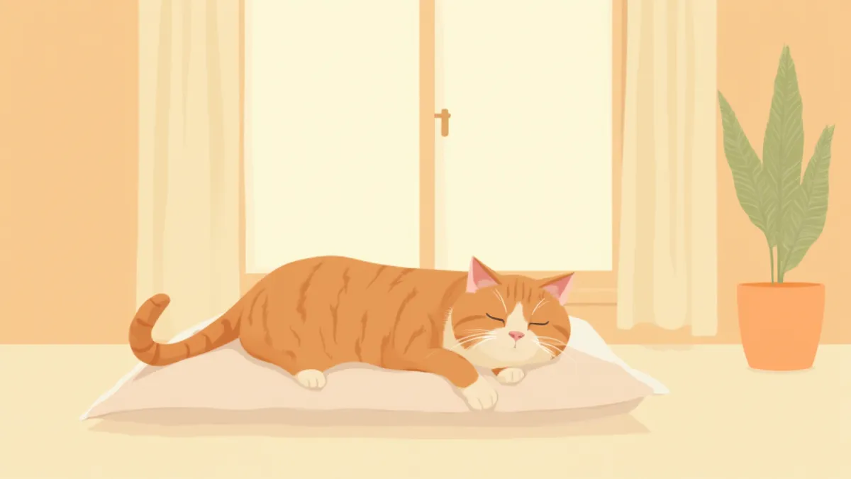 햇살 아래 편안하게 누워 있는 시니어 고양이
