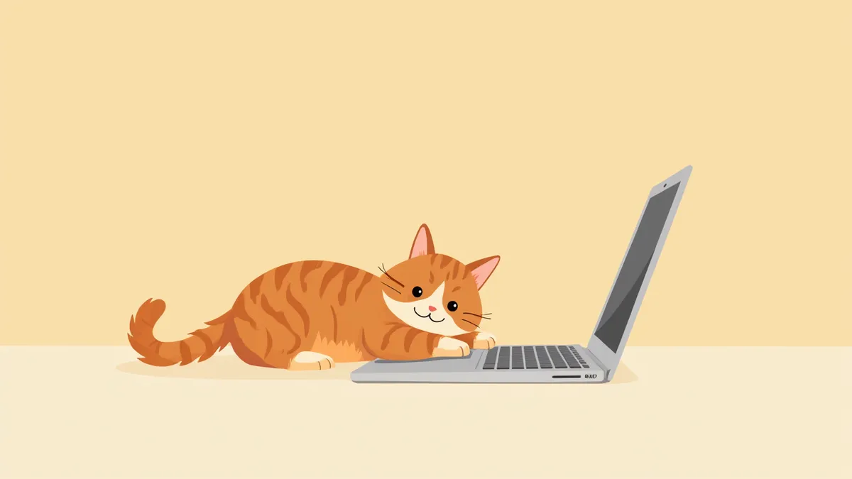 노트북 키보드 위에 편하게 누워 있는 태비 고양이