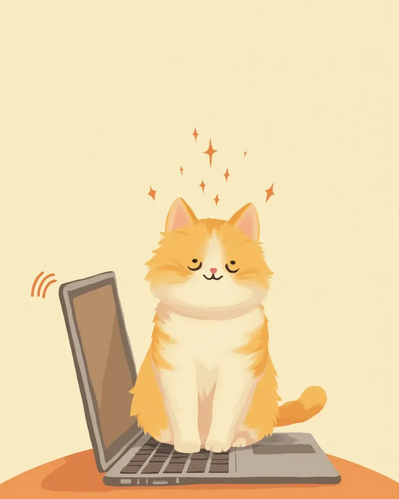 발열이 있는 노트북 위에 앉아 있는 고양이