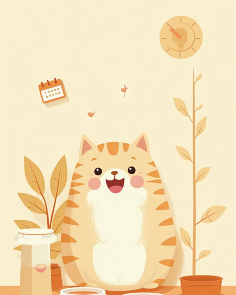 깨끗한 급수기와 함께 편안하게 쉬는 고양이 일러스트