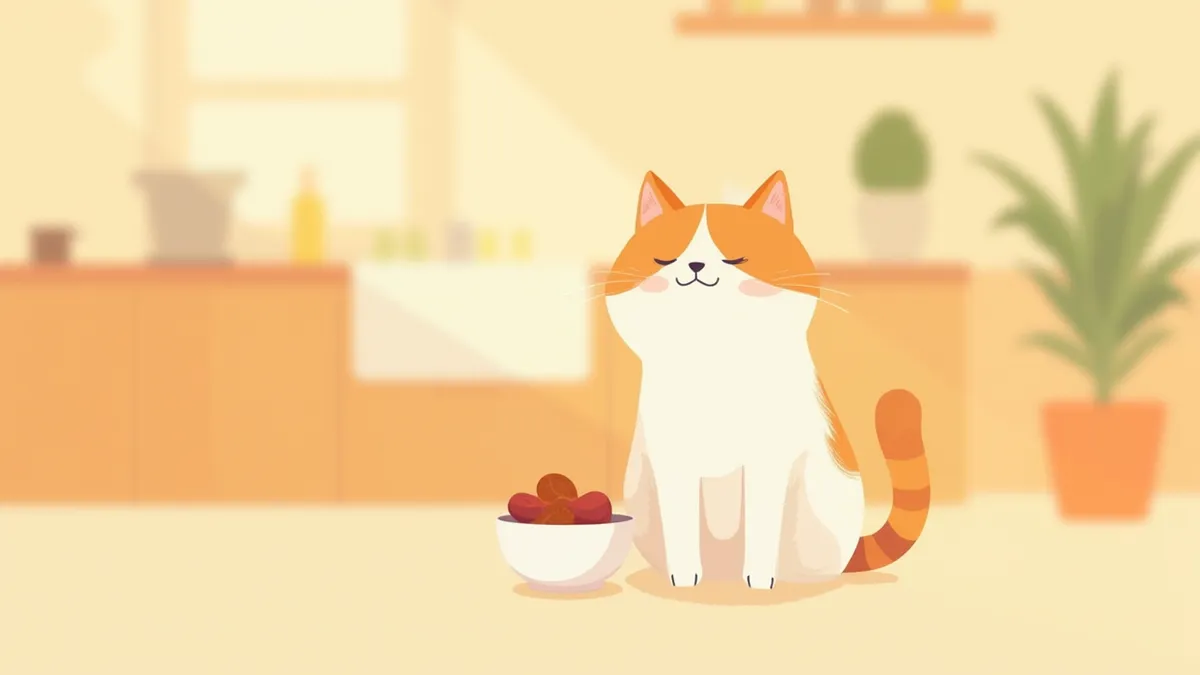 부엌에서 신장 처방 사료 앞에 앉아 있는 고양이