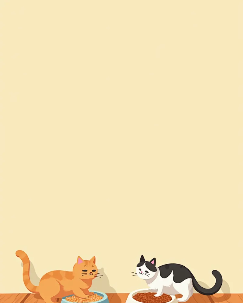 건식 사료와 습식 사료가 나란히 놓인 그릇을 바라보는 고양이