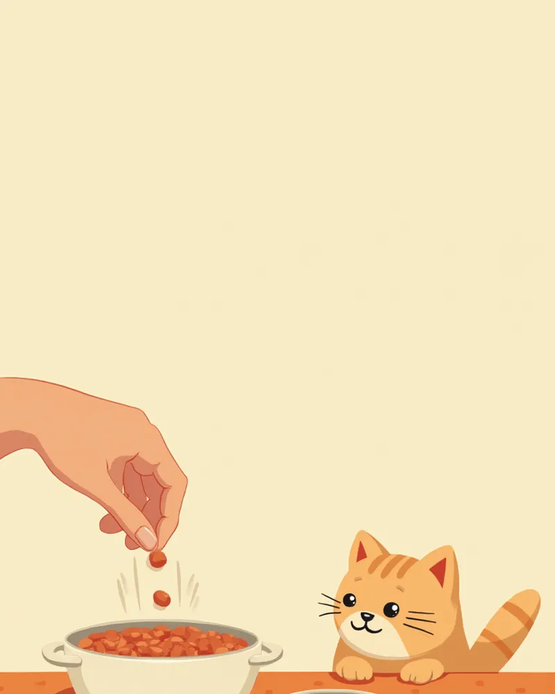사료를 데워주는 보호자와 옆에서 지켜보는 고양이