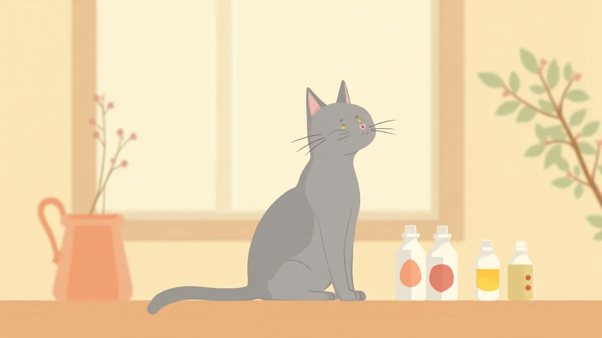 노령 고양이가 신장 영양제 앞에 앉아 있는 이미지