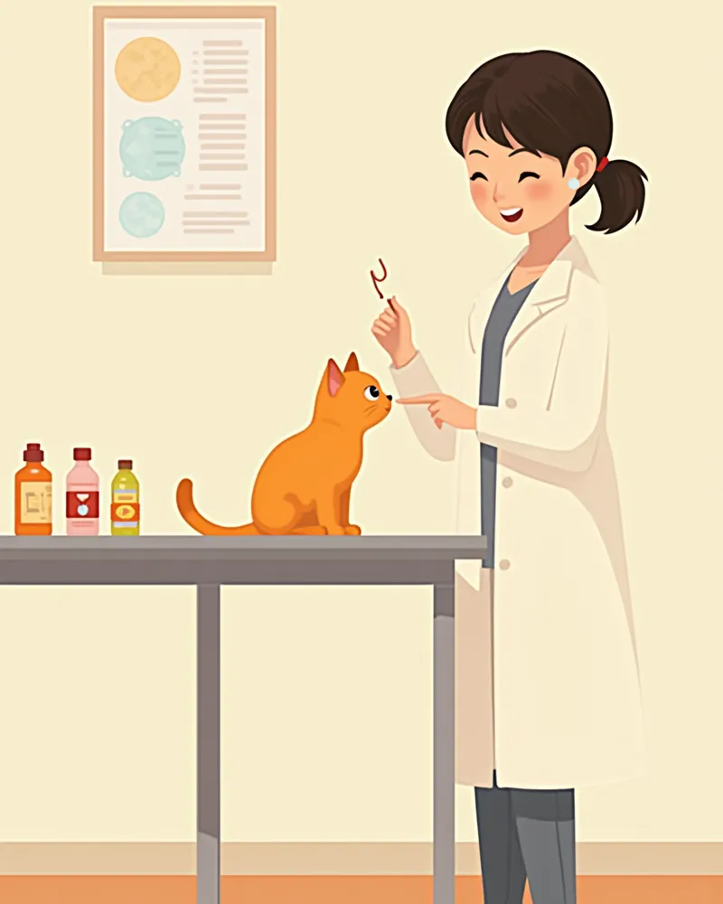 수의사가 고양이를 진료하며 영양제를 설명하는 이미지