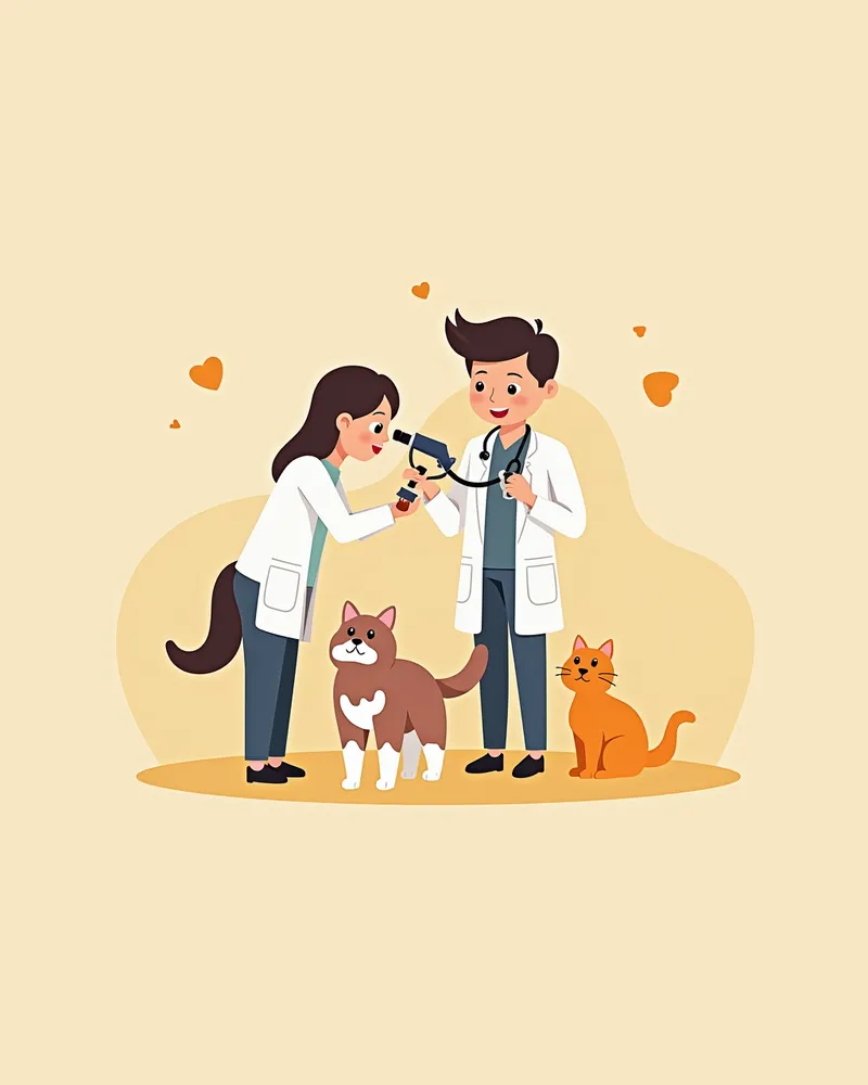 수의사가 배변 검사를 하는 사진