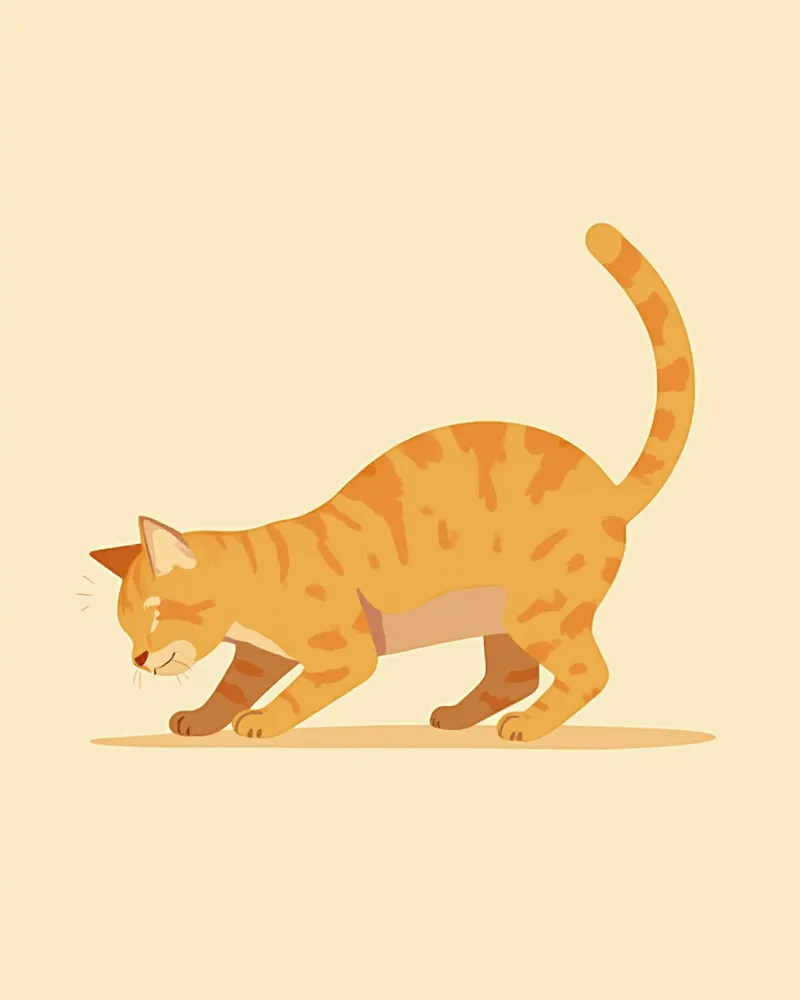 목을 빼고 팔꿈치를 벌린 자세의 고양이