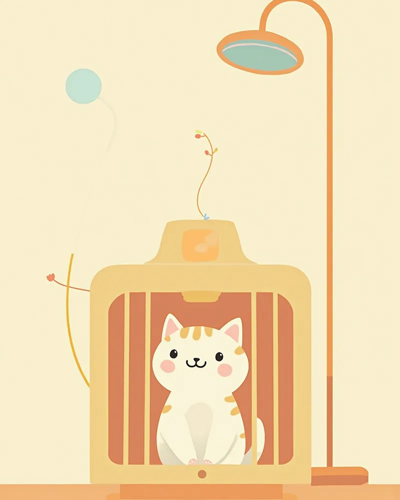 산소 케이지에서 안정을 취하는 고양이