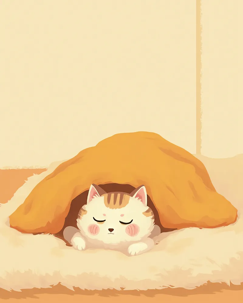 소파 아래 숨어 있는 무기력한 고양이