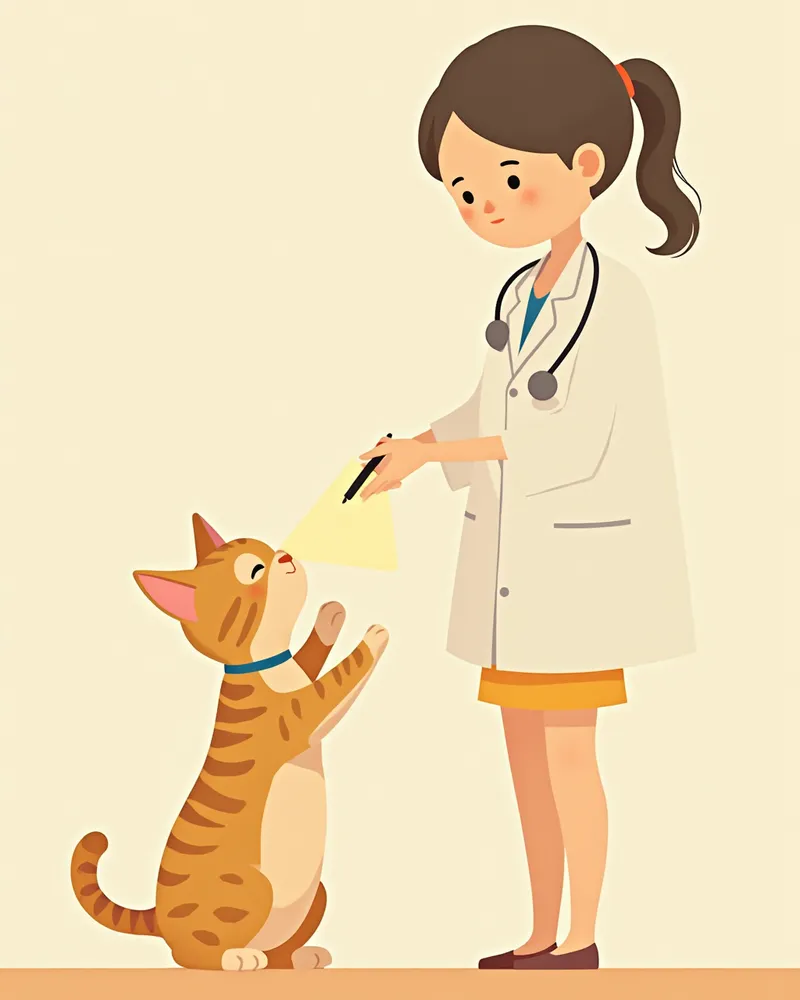 동물병원에서 신경 반응을 검사받는 고양이