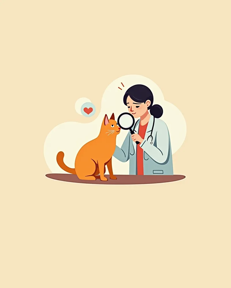 수의사가 고양이 귀를 확대경으로 검사하는 모습
