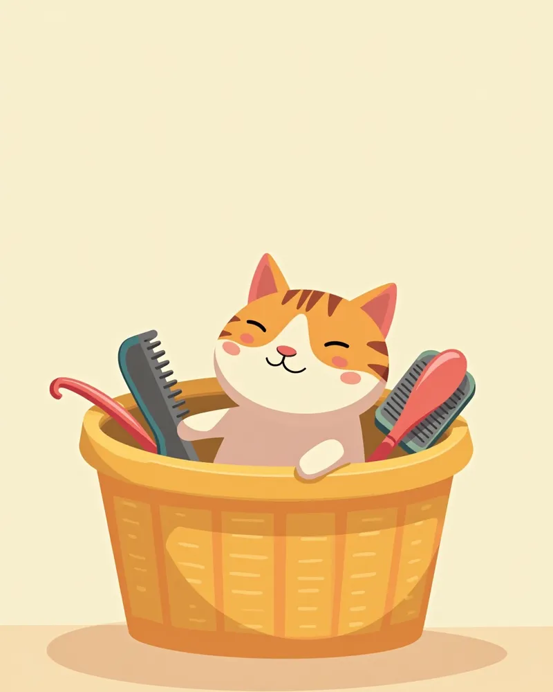 청소한 고양이 침대와 빗
