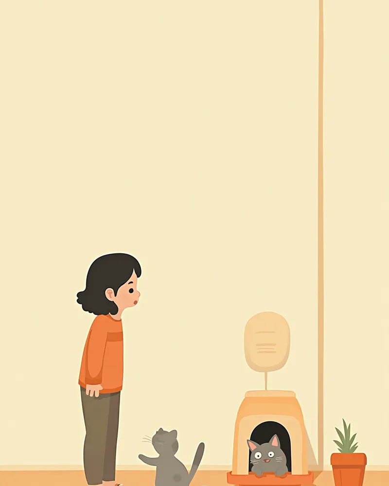 고양이 화장실 사용을 지켜보는 보호자