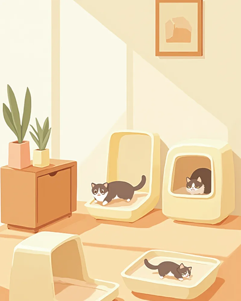 여러 개의 깨끗한 고양이 화장실