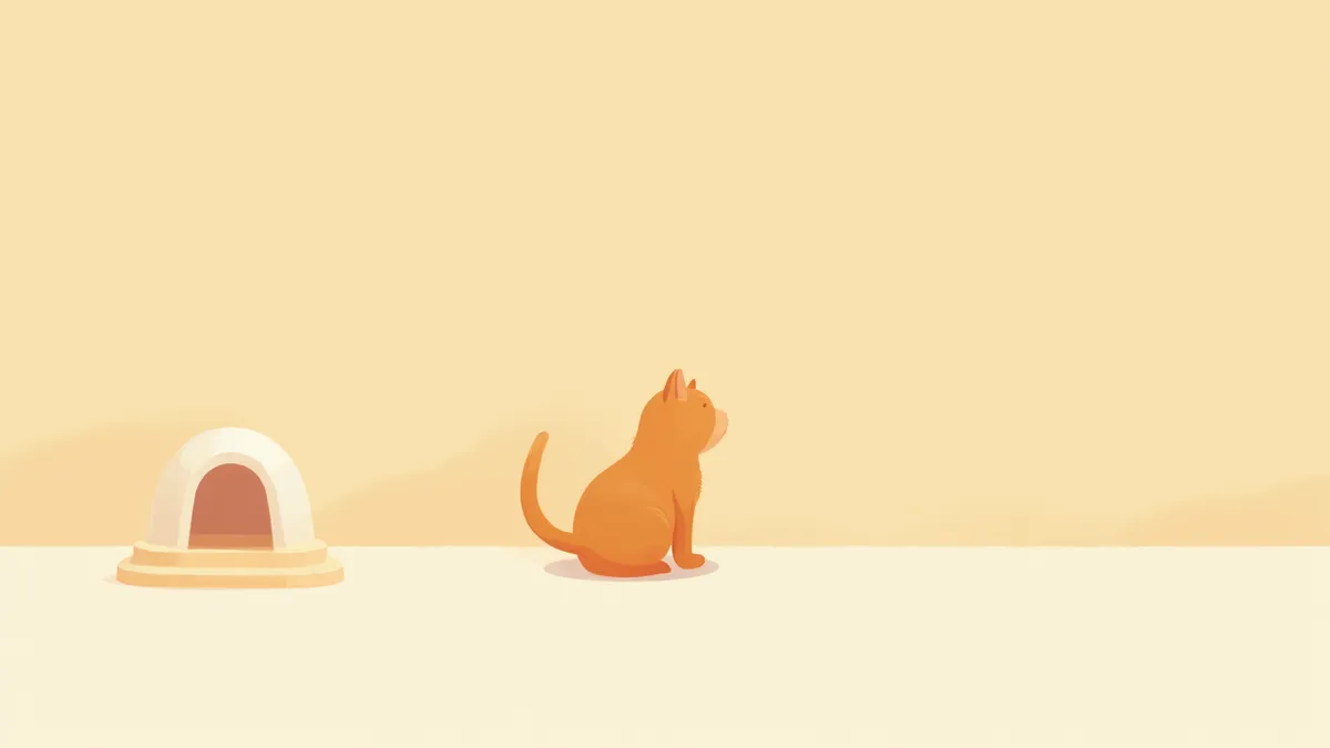 화장실을 망설이며 바라보는 고양이