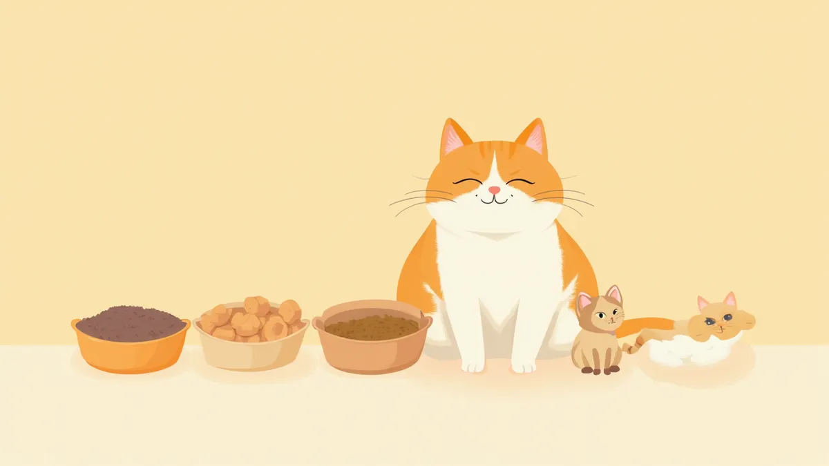 여러 종류의 고양이모래 앞에 앉아있는 고양이