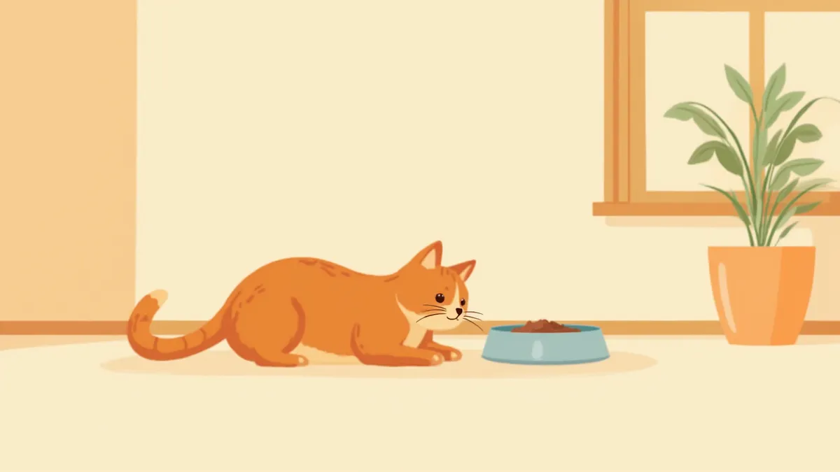 밥그릇 앞에서 무기력하게 누워있는 고양이