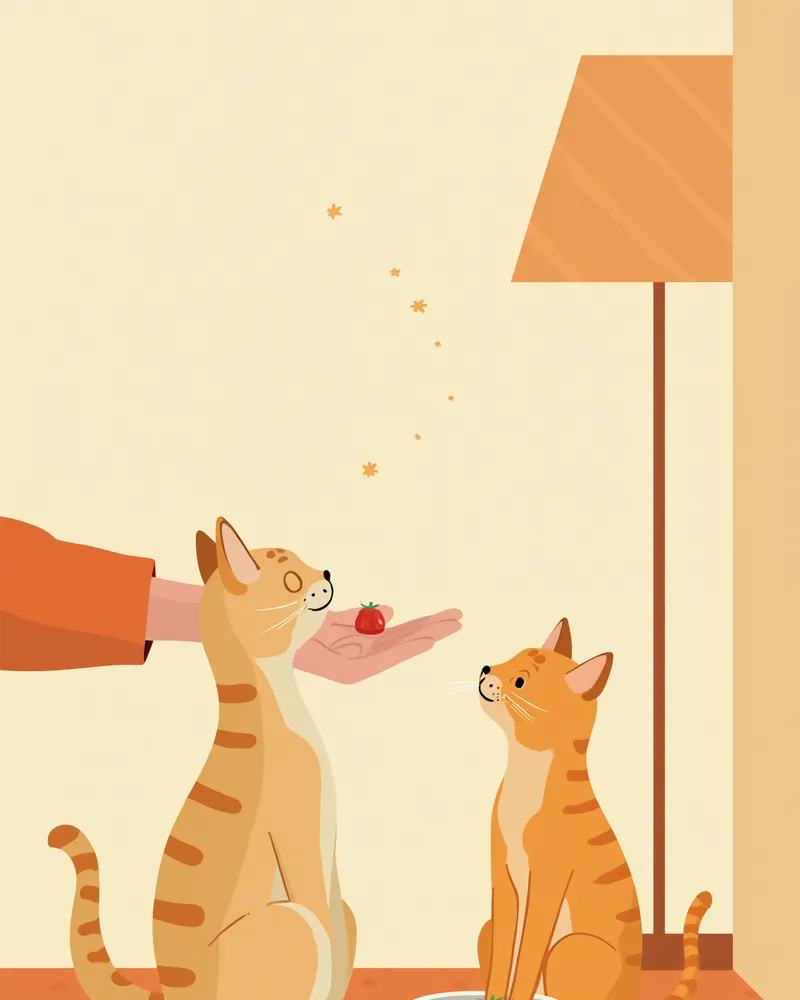 손에 습식을 올려 고양이에게 주는 모습