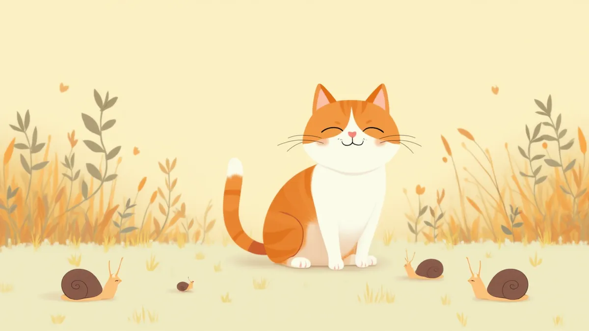달팽이가 있는 정원 근처에서 앉아 있는 고양이