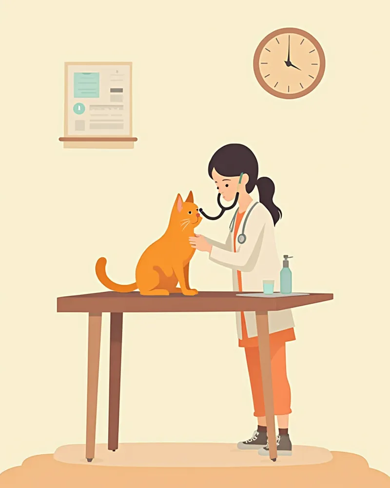 동물병원에서 고양이 흉부를 청진하는 수의사