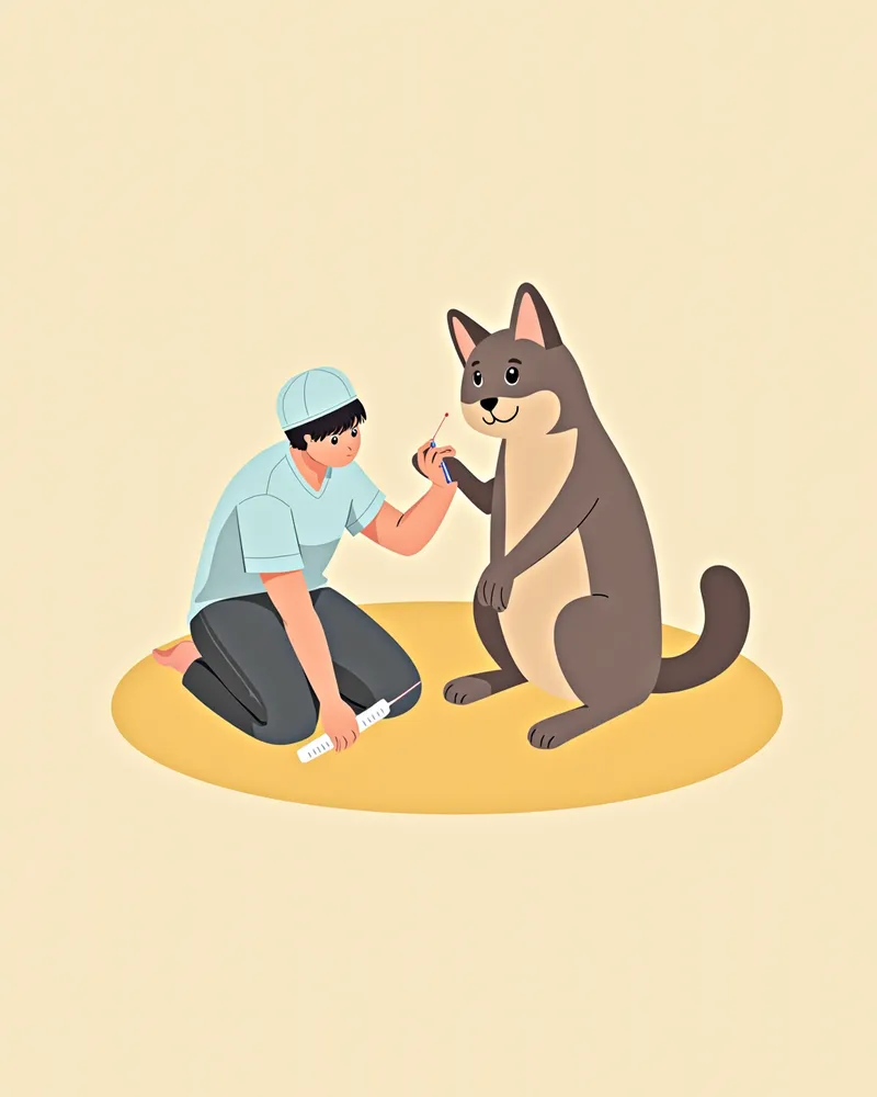 수의사 조수의 세침흡인 검사 준비 모습