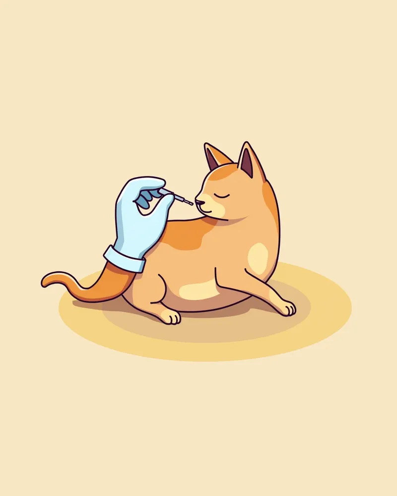 수의사가 고양이 림프절에서 생검을 하는 모습