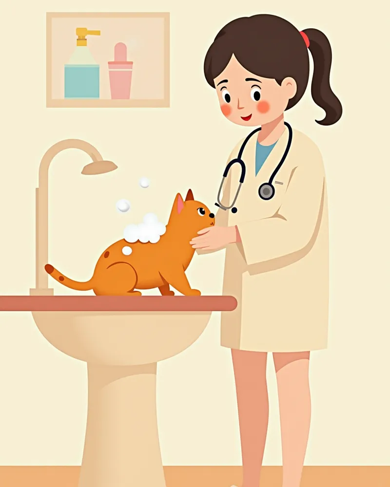 항진균 샴푸로 치료받는 고양이