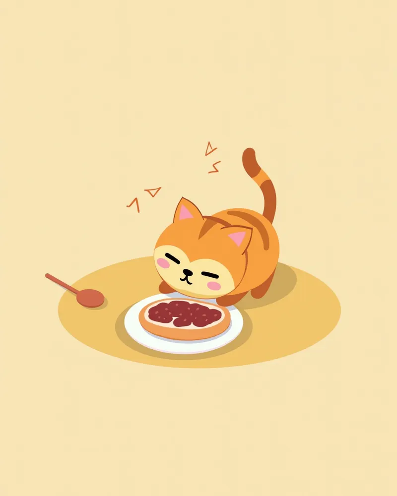 음식을 먹는 중에 불편한 표정을 짓는 고양이