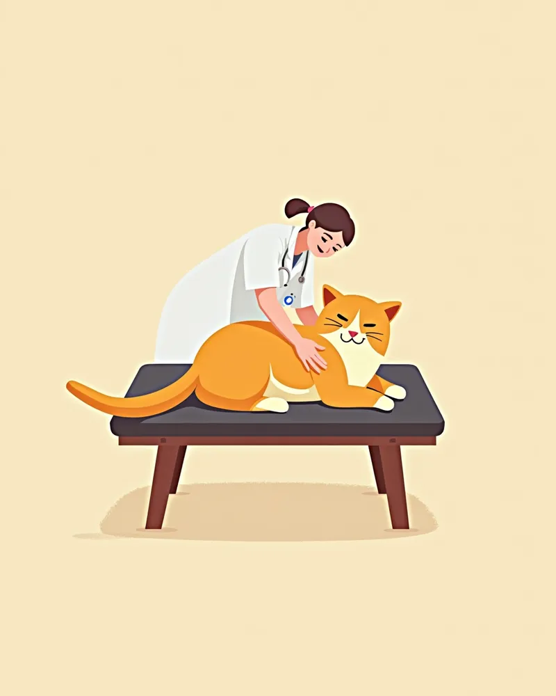 수의사가 고양이 유선을 만지며 검사하는 장면