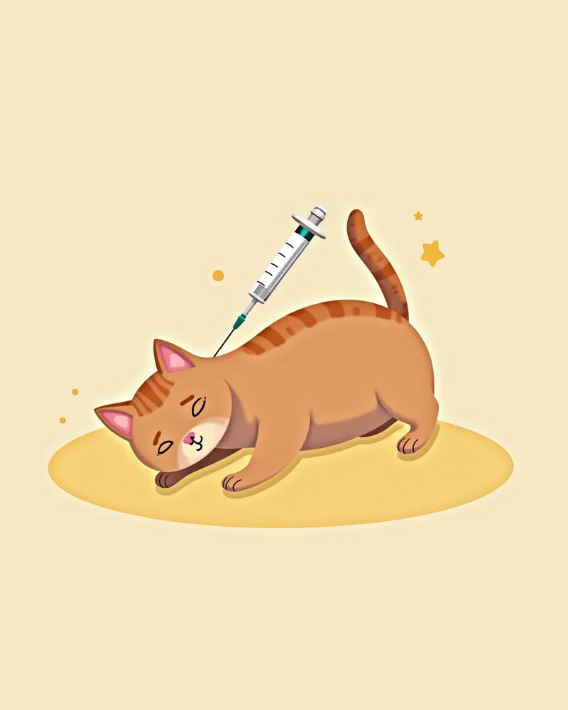 수의사가 고양이 피부에서 생검을 하는 장면