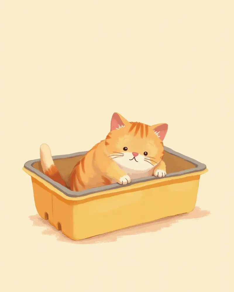 화장실에서 힘을 주며 괴로워하는 고양이 일러스트