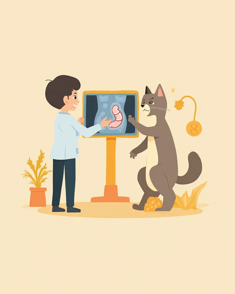 수의사가 고양이 엑스레이로 결장 상태를 확인하는 모습