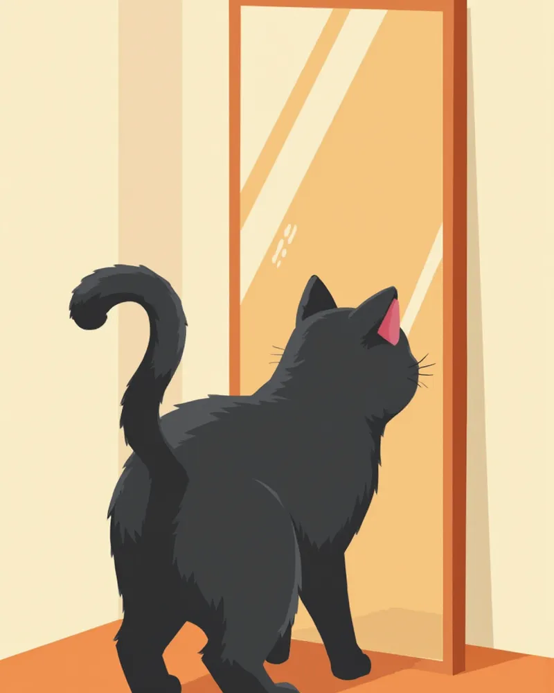 거울 속 자기 모습에 하악질하는 검은 고양이