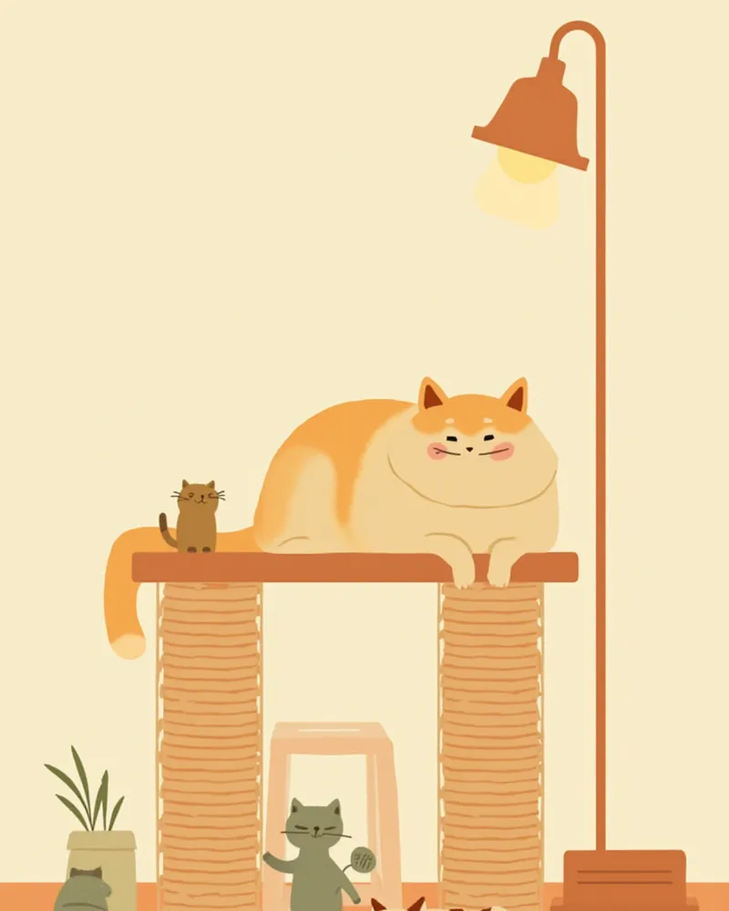 캣타워 위에서 편안히 쉬고 있는 고양이